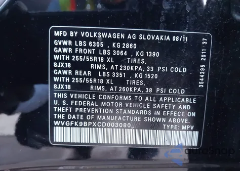 2012 Volkswagen Touareg Tdi Sport z USA, uszkodzony, nr VIN WVGFK9BPXCD003080